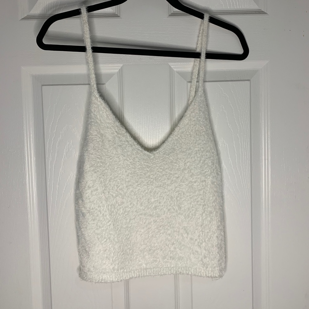 Fuzzy white crop top